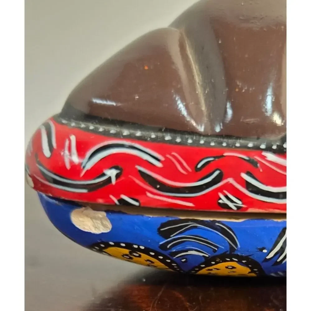 Hand-Painted Clay Mask Dresser Box 5x3 Inches Top and Bottom Décor 1 Pound